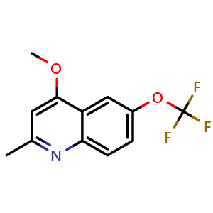 Chemical structure of 4-Methoxy-2-methyl-6-(trifluoromethoxy)quinoline , CAS 1508096-50-1, AChemBlock T92522