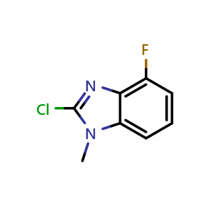 Chemical structure of 2-chloro-4-fluoro-1-methyl-1H-benzo[d]imidazole , CAS 1283719-98-1, AChemBlock T92526
