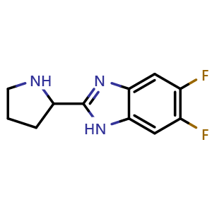 Chemical structure of 5,6-difluoro-2-(pyrrolidin-2-yl)-1H-benzo[d]imidazole , CAS 1154584-17-4, AChemBlock T92531