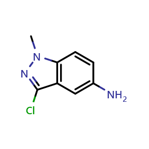 Chemical structure of 3-chloro-1-methyl-1H-indazol-5-amine , CAS 1289059-08-0, AChemBlock T92551