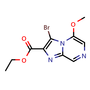 Chemical structure of ethyl 3-bromo-5-methoxyimidazo[1,2-a]pyrazine-2-carboxylate , CAS 2411638-76-9, AChemBlock T92566