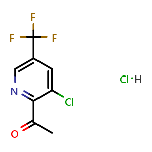 Chemical structure of 1-(3-chloro-5-(trifluoromethyl)pyridin-2-yl)ethan-1-one hydrochloride , CAS 2411639-73-9, AChemBlock T92582