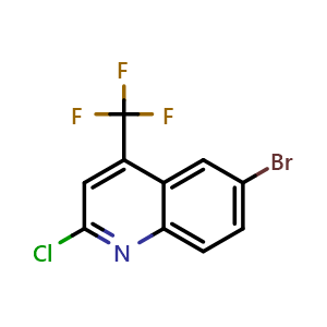 Chemical structure of 6-bromo-2-chloro-4-(trifluoromethyl)quinoline , CAS 1283719-79-8, AChemBlock T92596