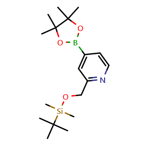 Chemical structure of tert-butyl-dimethyl-[[4-(4,4,5,5-tetramethyl-1,3,2-dioxaborolan-2-yl)-2-pyridyl]methoxy]silane , CAS 880495-84-1, AChemBlock T92602