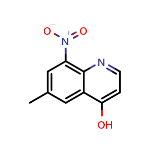 Chemical structure of 6-methyl-8-nitroquinolin-4-ol , CAS 190139-69-6, AChemBlock T92612