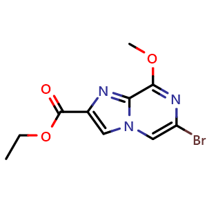 Chemical structure of ethyl 6-bromo-8-methoxyimidazo[1,2-a]pyrazine-2-carboxylate , CAS 2411640-24-7, AChemBlock T92624