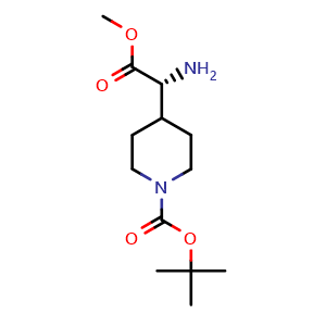 Chemical structure of tert-butyl 4-[(1R)-1-amino-2-methoxy-2-oxo-ethyl]piperidine-1-carboxylate , CAS 357413-60-6, AChemBlock T92674