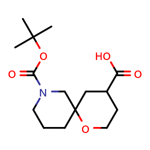 Chemical structure of 8-tert-butoxycarbonyl-1-oxa-8-azaspiro[5.5]undecane-4-carboxylic acid , CAS 2387596-04-3, AChemBlock T92694