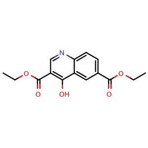 Chemical structure of diethyl 4-hydroxyquinoline-3,6-dicarboxylate , CAS 41460-20-2, AChemBlock T92729