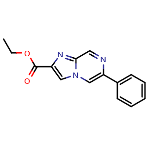 Chemical structure of ethyl 6-phenylimidazo[1,2-a]pyrazine-2-carboxylate , CAS 1208082-81-8, AChemBlock T92747