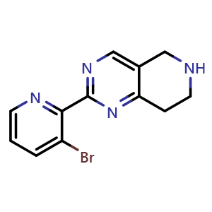Chemical structure of 2-(3-bromopyridin-2-yl)-5,6,7,8-tetrahydropyrido[4,3-d]pyrimidine , CAS 1778577-85-7, AChemBlock T92753