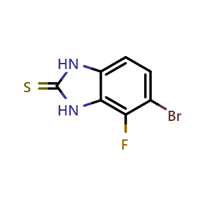 Chemical structure of 5-Bromo-4-fluoro-1,3-dihydro-2H-benzimidazole-2-thione , CAS 1388027-57-3, AChemBlock T92761