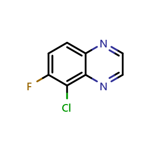 Chemical structure of 5-Chloro-6-fluoroquinoxaline , CAS 2411640-87-2, AChemBlock T92771