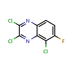 Chemical structure of 2,3,5-Trichloro-6-fluoroquinoxaline , CAS 2411639-36-4, AChemBlock T92772