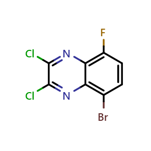 Chemical structure of 5-Bromo-2,3-dichloro-8-fluoroquinoxaline , CAS 2411641-55-7, AChemBlock T92775