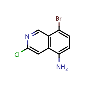 Chemical structure of 8-Bromo-3-chloroisoquinolin-5-amine , CAS 2411640-53-2, AChemBlock T92781