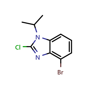 Chemical structure of 4-bromo-2-chloro-1-isopropyl-1H-benzo[d]imidazole , CAS 1283176-18-0, AChemBlock T92790