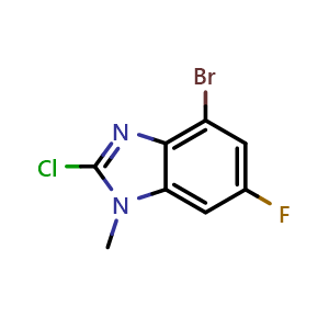 Chemical structure of 4-bromo-2-chloro-6-fluoro-1-methyl-1H-benzo[d]imidazole , CAS 1239720-20-7, AChemBlock T92791