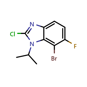 Chemical structure of 7-bromo-2-chloro-6-fluoro-1-isopropyl-1H-benzo[d]imidazole , CAS 2411637-70-0, AChemBlock T92801