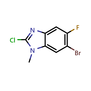 Chemical structure of 6-bromo-2-chloro-5-fluoro-1-methyl-1H-benzo[d]imidazole , CAS 2411634-82-5, AChemBlock T92811