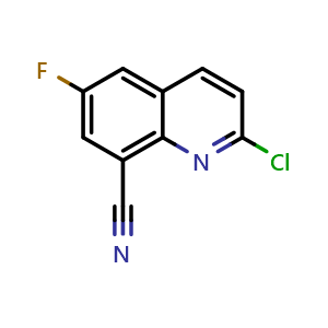 Chemical structure of 2-chloro-6-fluoroquinoline-8-carbonitrile , CAS 2411637-96-0, AChemBlock T92816