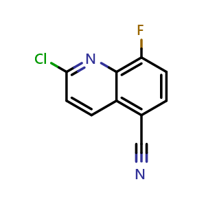 Chemical structure of 2-chloro-8-fluoroquinoline-5-carbonitrile , CAS 2411639-01-3, AChemBlock T92817