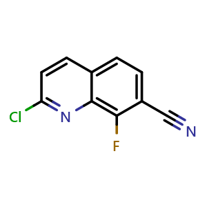 Chemical structure of 2-chloro-8-fluoroquinoline-7-carbonitrile , CAS 2411634-68-7, AChemBlock T92818