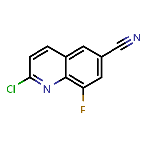 Chemical structure of 2-chloro-8-fluoroquinoline-6-carbonitrile , CAS 2411640-26-9, AChemBlock T92819