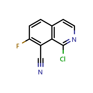 Chemical structure of 1-chloro-7-fluoroisoquinoline-8-carbonitrile , CAS 2411640-67-8, AChemBlock T92823
