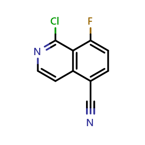 Chemical structure of 1-chloro-8-fluoroisoquinoline-5-carbonitrile , CAS 2411636-84-3, AChemBlock T92825