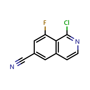Chemical structure of 1-chloro-8-fluoroisoquinoline-6-carbonitrile , CAS 2411637-74-4, AChemBlock T92826