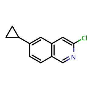 Chemical structure of 3-chloro-6-cyclopropylisoquinoline , CAS 1578483-81-4, AChemBlock T92829