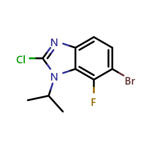 Chemical structure of 6-bromo-2-chloro-7-fluoro-1-isopropyl-1H-benzo[d]imidazole , CAS 2411638-01-0, AChemBlock T92834
