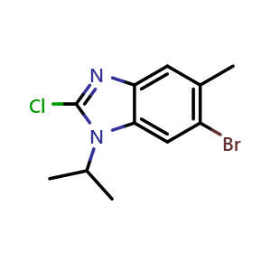 Chemical structure of 6-bromo-2-chloro-1-isopropyl-5-methyl-1H-benzo[d]imidazole , CAS 2411634-41-6, AChemBlock T92835