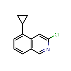 Chemical structure of 3-chloro-5-cyclopropylisoquinoline , CAS 2411638-45-2, AChemBlock T92836