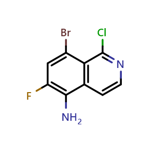 Chemical structure of 8-bromo-1-chloro-6-fluoroisoquinolin-5-amine , CAS 2411639-07-9, AChemBlock T92838