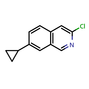 Chemical structure of 3-chloro-7-cyclopropylisoquinoline , CAS 2411638-34-9, AChemBlock T92845