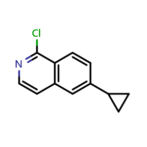 Chemical structure of 1-chloro-6-cyclopropylisoquinoline , CAS 2411637-45-9, AChemBlock T92847