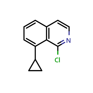 Chemical structure of 1-chloro-8-cyclopropylisoquinoline , CAS 2411641-08-0, AChemBlock T92848
