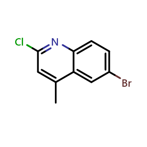 Chemical structure of 6-bromo-2-chloro-4-methylquinoline , CAS 3913-19-7, AChemBlock T92867