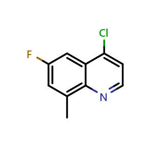 Chemical structure of 4-chloro-6-fluoro-8-methylquinoline , CAS 1065093-47-1, AChemBlock T92876
