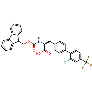 Chemical structure of Fmoc-4-(2-chloro-4-trifluoromethyl-phenyl)-L-phenylalanine , CAS 2001041-39-8, AChemBlock T92883