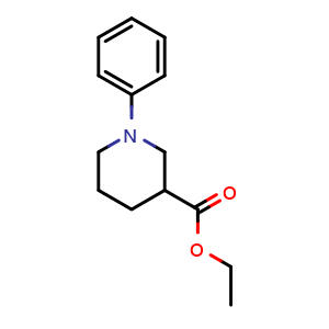 Chemical structure of 1-phenyl-3-Piperidinecarboxylic acid ethyl ester , CAS 330985-19-8, AChemBlock T92889