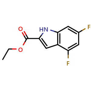 Chemical structure of ethyl 4,6-difluoro-1H-indole-2-carboxylate , CAS 870536-93-9, AChemBlock T92890