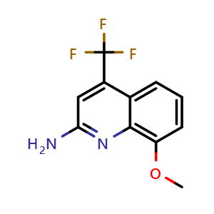 Chemical structure of 8-methoxy-4-(trifluoromethyl)quinolin-2-amine , CAS 2411634-37-0, AChemBlock T92909