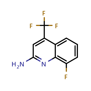 Chemical structure of 8-fluoro-4-(trifluoromethyl)quinolin-2-amine , CAS 2411637-69-7, AChemBlock T92911