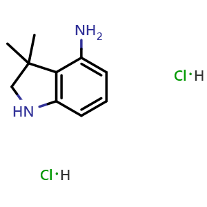 Chemical structure of 3,3-dimethylindolin-4-amine dihydrochloride , CAS 2411639-80-8, AChemBlock T92917