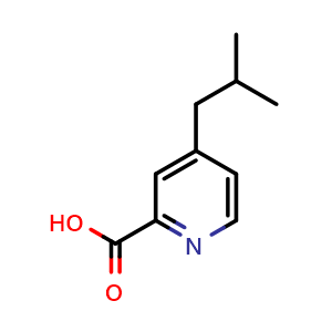 Chemical structure of 4-(2-methylpropyl)pyridine-2-carboxylic acid , CAS 663614-76-4, AChemBlock T92931