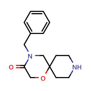 Chemical structure of 4-benzyl-1-oxa-4,9-diazaspiro[5.5]undecan-3-one , CAS 151096-96-7, AChemBlock T92945