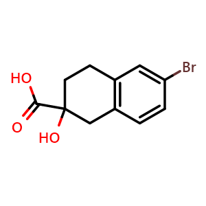 Chemical structure of 6-bromo-2-hydroxy-tetralin-2-carboxylic acid , CAS 1342559-20-9, AChemBlock T92947